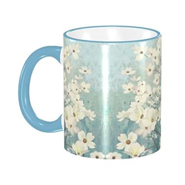 Imagem de Ourdovi Caneca de café expresso de cerâmica Spring Dogwood Blossoms, caneca de cerâmica revestida DIY, para café, sopa, chá, leite, latte, cacau quente, colorido divertido 350 ml