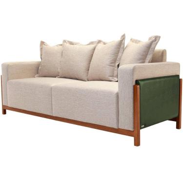 Imagem de Sofá 04 Lugares Para Sala De Estar 218 cm Khali B04 Linho Bege Couríssimo Verde - Lyam