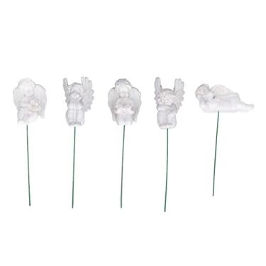 Imagem de Estatueta de cupido em bastão, estatueta de anjo branco, estatueta de jardim, miniatura, decoração de anjo cupido para jardim, quintal, material de resina ao ar livre, conjunto de