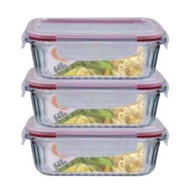 Imagem de Conj. 3 Potes Vidro Retangular Mantimentos 640ml Canelado - ECOS