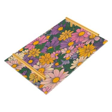 Imagem de Wassud Bandeja de banheiro retrô com estampa de flores, bandejas de perfume, alça de maquiagem, cômoda, quarto, cozinha, mesa, 30 x 20 cm