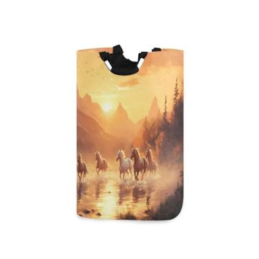 Imagem de xigua Cavalos galopando grande cesto de roupa suja com alça, cesto de roupas dobrável para organização de brinquedos e roupas no quarto, banheiro e lavanderia