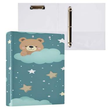 Imagem de Wassud Fichário de 3 anéis, fichário de 3 cm com clipe antiderrapante, estampa de urso, 1 pacote com fichário decorativo tamanho carta para escritório em casa