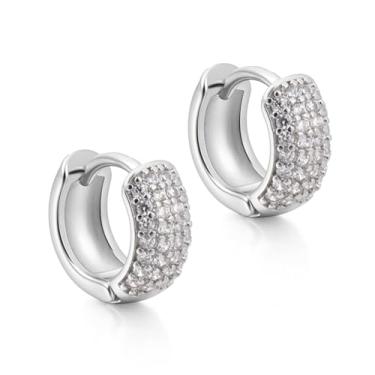 Imagem de 2 brincos de argola de prata de diamante, 5A + zircônia cúbica 14K banhado a prata cartilagem brincos para mulheres e homens, leve, não mancha, piercing de cartilagem