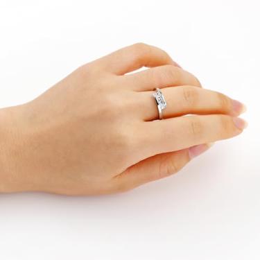 Imagem de Joias de zircônia cúbica curvada, anel de noiva cintilante delicado banhado a platina, elegante aliança de casamento para aniversário ou dia dos namorados YC6539, Latão, Sem pedra preciosa