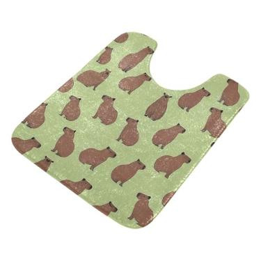 Imagem de Burbuja Lindo tapete de banheiro Capybara, tapete de banho absorvente de pelúcia macio, base de vaso sanitário antiderrapante para piso de banheiro, oval em forma de U