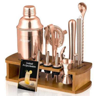Imagem de Conjunto de coqueteleiras Kit KITESSENSU Bartender com suporte em ouro