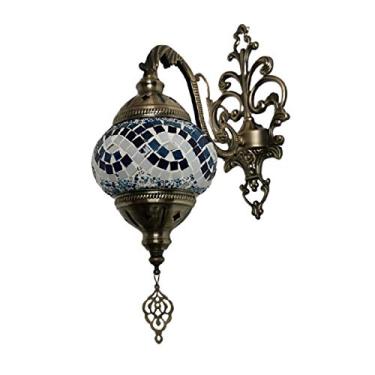 Imagem de Luminária de parede retrô turca, aplique de parede marroquino em mosaico, luminária de parede boêmia artesanal em vidro para cabeceira, ideal para sala de estar, quarto, corredor, varanda, c