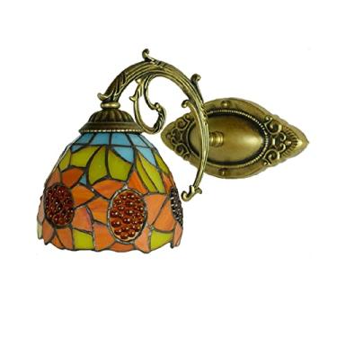 Imagem de Luminária de parede estilo Tiffany vintage com vitral de girassol para banheiro, com espelho frontal floral campestre para maquiagem ou corredor, 1 lâmpada.