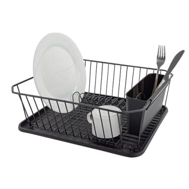 Imagem de Asixxsix Rack de Secagem de Pratos, Escorredor de Pratos de Aço Inoxidável Com Suporte para Utensílios e Escorredor, 14" X 12" X 5" para Decoração de Casa e Apartamento (BLACK)
