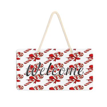 Imagem de Burbuja Placa de boas-vindas de bengala doce para porta da frente, placa de boas-vindas de PVC para decoração de férias, 15 x 28 cm