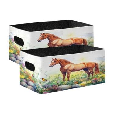 Imagem de Burbuja Caixa de armazenamento dobrável de cavalo no jardim com alças – Caixa de armazenamento de feltro para organizar brinquedos, livros, maquiagem, panos, meias em prateleira, armário, quarto, 2