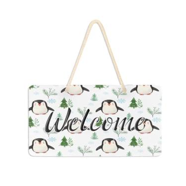 Imagem de Burbuja Placa de boas-vindas pinguins para porta da frente, placa de boas-vindas de PVC para decoração de férias de casa de fazenda, 15 x 28 cm
