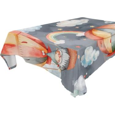 Imagem de YETTASBIN Toalha de mesa quadrada de gnomo com balão de ar quente, à prova d'água, resistente a rugas, lavável para piquenique, jantar, férias, cozinha, festa, decoração, 152 x 152 cm