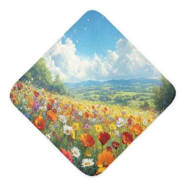 Imagem de STAYTOP Lindas toalhas de bebê com capuz de musselina azul e flores silvestres, toalha de banho super macia, toalhas de banho absorventes para banho de recém-nascido unissex 76 x 76 cm
