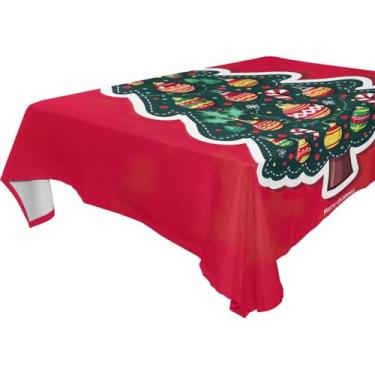 Imagem de YETTASBIN Toalha de mesa quadrada para árvore de Natal, à prova d'água, resistente a rugas, lavável para piquenique, jantar, férias, cozinha, festa, decoração, 137 x 137 cm