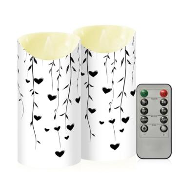 Imagem de Wassud Pacote com 2 velas simples de coração preto sem chama com controle remoto, velas realistas cintilantes com temporizador, velas decorativas para Natal, casamento, festa, decoração de casa média