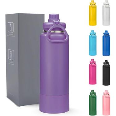 Imagem de Garrafa Térmica 800ml - Duplamente Isolada, Aço Inox 304, Base Emborrachada Anti Derrapante, Mantém Bebidas Quentes por 12 Horas e Geladas por 24 Horas, (roxo escuro)