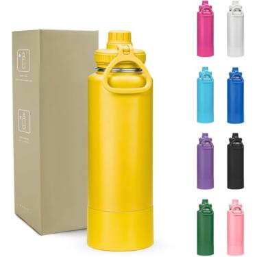 Imagem de Garrafa Térmica 800ml Inox 304 Dupla Parede – Mantém Quente 12h e Gelado 24h, Base Antiderrapante, Garrafa Térmica para Academia, Trabalho e Viagem – Amarela