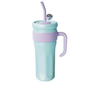Imagem de Copo Térmico com Canudo de Aço Inox 1200ml com Alça Térmica Fitness com Tampa(Azul com lilas 1200ml)