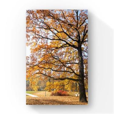 Imagem de Quadro Decorativo Paisagem de Outono, Árvore com Folhas Douradas, Fotografia da Natureza, 90x60 Centímetros