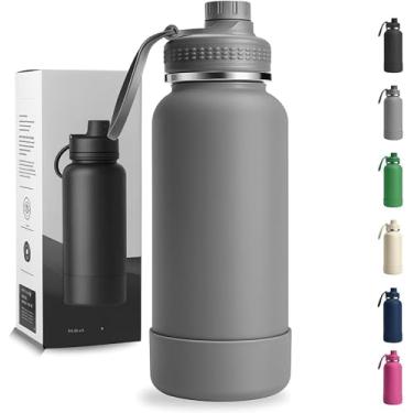 Imagem de Garrafa Térmica 1000ML - Duplamente Isolada, Aço Inox 304, Base Emborrachada Anti Derrapante, Mantém Bebidas Quentes por 12 Horas e Geladas por 24 Horas (Cinza Wide)