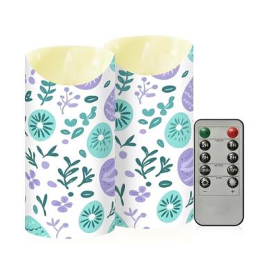 Imagem de Wassud Pacote com 2 ovos de Páscoa sem chama com controle remoto, velas realistas cintilantes com temporizador, velas decorativas para Natal, casamento, festa, decoração de casa média