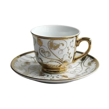 Imagem de Xícara de café kit com 12 peças de Cerâmica e porcelana kit xicaras com pires(Branca com dourado)