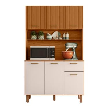 Imagem de Armario De Cozinha Kit New Livia Com 6 Portas E 1 Gaveta Freijo/ripado/off Acetinado Fr...