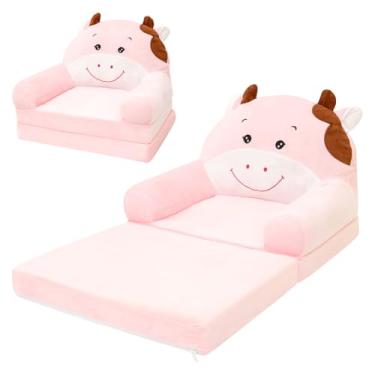 Imagem de Sofá-cama dobrável para crianças, confortável 2 em 1, conversível, para espreguiçadeira, cama dobrável com enchimento de espuma para meninos e meninas de 1 a 4 anos (vaca rosa)