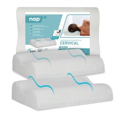 Imagem de Travesseiro Viscoelástico Comfort Cervical, Espuma Memória D40, Ortopédico, 48x68x12/14cm, Branco, Anatômico, Termossensível, Capa 100% Algodão, Hipoalergênico, Adulto, 2 Unidades