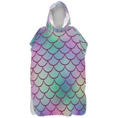 Imagem de Joisal Poncho de surfe para trocador adulto com capuz toalha de praia com capuz poncho masculino absorvente com capuz sereia gradiente