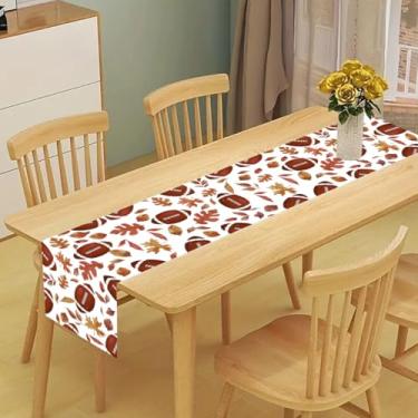 Imagem de Caminho de mesa de cozinha de futebol de outono, caminho de mesa de folha de bordo de rúgbi marrom, colheita sazonal, lembrancinhas de festa de outono, decorações de festa de aniversário para cozinha