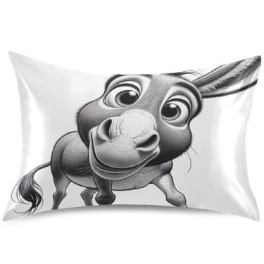 Imagem de Capas de almofada engraçadas com estampa de burro fofas de cetim para cabelo, capa de travesseiro padrão Queen King, capa de travesseiro com estampa fofa para pele com acne, tamanho king, 101,6 cm x