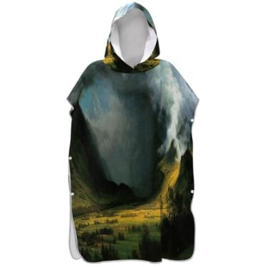 Imagem de Joisal Paisagem Storm Mountain Surf Poncho Trocador para Adultos Toalha de Natação com Capuz Absorvente Unissex Adulto Poncho com Capuz