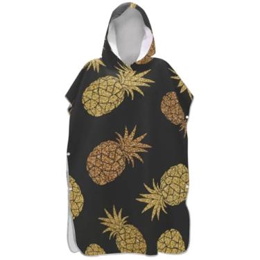 Imagem de Joisal Poncho de surf cinza carvão abacaxi trocador adulto leve homens mulheres poncho com capuz toalha de banho com capuz praia