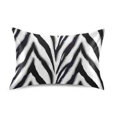 Imagem de Fronhas de cetim zebra preto e branco para resfriamento de cabelo padrão Queen King fronhas de travesseiro macias personalizadas cama tamanho padrão 66 cm x 50 cm