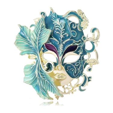 Imagem de RLHRNDE Broche de máscara de carnaval para mulheres homens moda requintada máscara mágica colorida broche personalizado esmalte gotejamento broche elegante vestido casaco pin decoração casamento