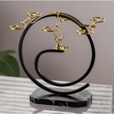 Imagem de Homya Suporte de garrafa de vinho de ferro forjado de mesa com suporte alto vertical para bancada de vidro de vinho, suporte de copo de vinho de mesa, pode conter 2 garrafas e 6 xícaras, borboleta de