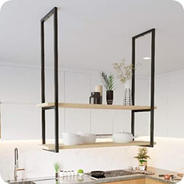 Imagem de Nicho Preto Prateleira Suspensa Teto Cozinha Madeira 1.20mt