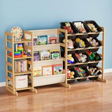 Imagem de SpaceAid Organizador de armazenamento de brinquedos 3 em 1 com 4 prateleiras e 12 caixas, organizador de brinquedos, estante de livros de 3 camadas, estante para quarto, sala de jogos, decoração de