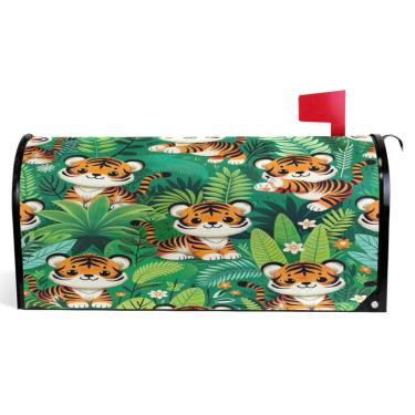 Imagem de TSENQUE Capas magnéticas decorativas para caixa de correio de outono envoltório de vinil bonito tigres da selva decorações de caixa de correio moderna tamanho padrão 52,6 x 45,8 cm