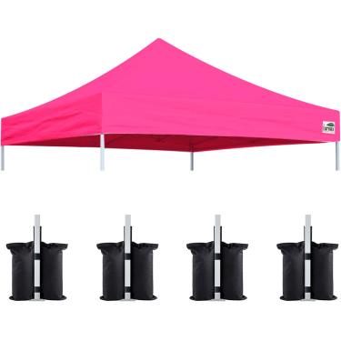 Imagem de Eurmax Nova capa de substituição para tenda de dossel pop-up de 10 x 10 dos EUA, APENAS capa superior de dossel instantâneo, escolha 30 cores, pacote bônus de 4 peças bolsa de peso (rosa)