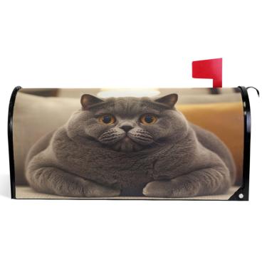 Imagem de TSENQUE Capas magnéticas decorativas de vinil para caixa de correio com estampa de gato cinza para férias à prova de intempéries decoração de caixa de correio tamanho grande 64,5 x 52,8 cm