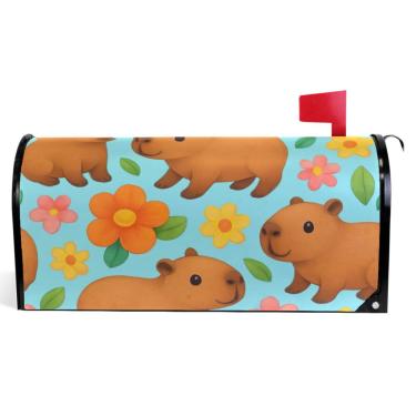 Imagem de TSENQUE Capas magnéticas decorativas para caixa de correio capivaras de desenho animado azul primavera caixa de correio envoltórios vinil casa de fazenda decorações de caixa de correio ao ar livre