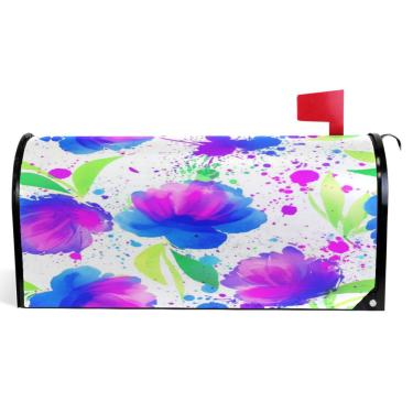 Imagem de TSENQUE Capas de caixa de correio de outono magnéticas sazonais vinil caixa de correio envoltórios inverno à prova de intempéries férias decoração aquarela flores roxo azul tamanho padrão 52,56 x 45,8