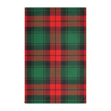 Imagem de Conjunto de toalha de prato de cozinha com estampa de tartã vermelho e verde de Natal decorativo bonito toalha de mão de chá para lavar louças, absorvente de banheiro 45 x 71 cm, 1 pacote