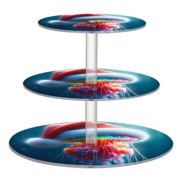 Imagem de Suporte engraçado de Natal, medusa, Papai Noel, chá, festa, cupcake, 3 camadas, redondo, acrílico, torre, exibição de torre, suportes de sobremesa de aniversário, bandejas de servir para decorações de