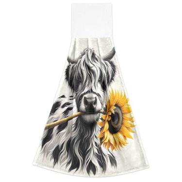 Imagem de Joitme Toalhas de mão com laços de pendurar Highland vaca bezerro bonito forno toalha de dedo conjunto de 2, toalha de prato decorativa macia absorvente para cozinha, 18,2 x 14 polegadas