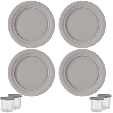 Imagem de 4 peças de tampas para copos de sorvete, recipiente redondo de silicone de 11,5 cm de diâmetro, acessórios para tampa de armazenamento de alimentos, peça de substituição para máquina de sorvete Ninja